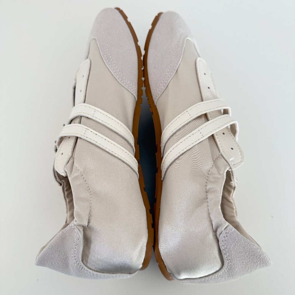 Ballet Flats Double Straps Tan Off White Size 7 Mixed Fabric - Picture 3 of 6